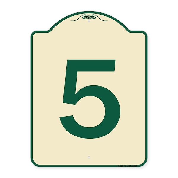Designer Series Sign W/ Number 5, Tan & Green Heavy-Gauge Aluminum Sign, 24" x 18", TG-1824-22894
